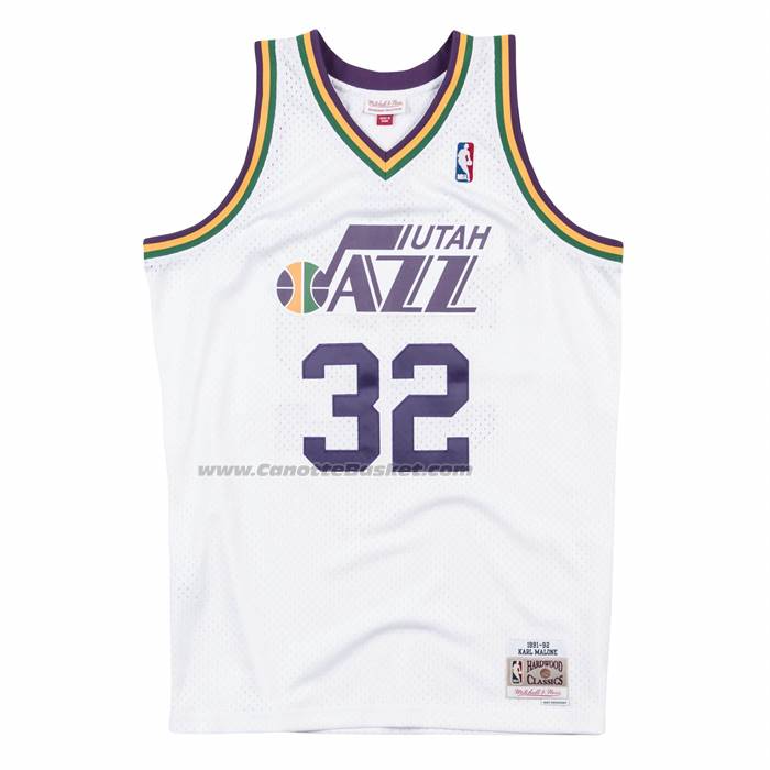 Maglia Utah Jazz Karl Malone No 32 Mitchell & Ness 1991-92 Bianco